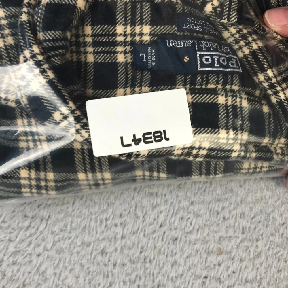 Polo Ralph Lauren Lowell Sport Shirt Men L Black Plaid Cotton Flannel Vintage